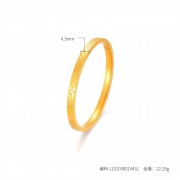999.9足金古法簡約樹紋花卉卡扣貴妃手鐲